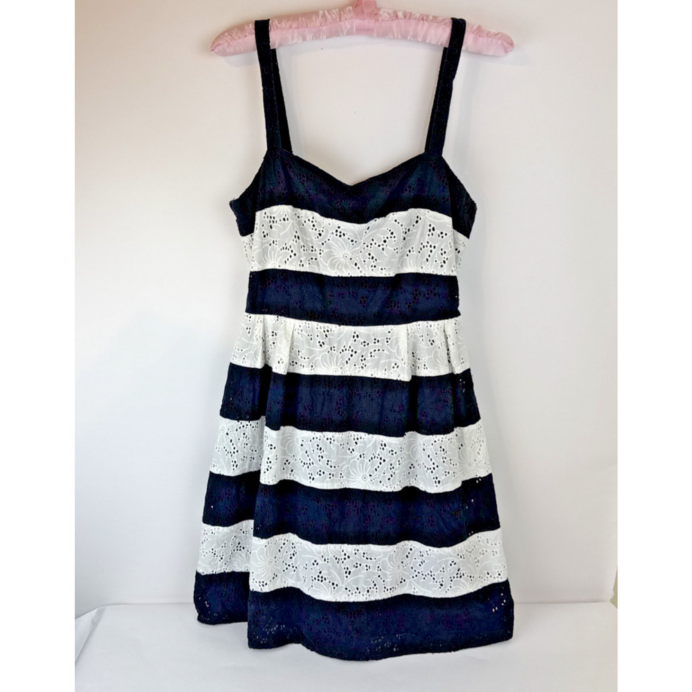 Ann Taylor Loft Eyelet Lace Dress Women’s Size 8 Black White 100% Cotton
